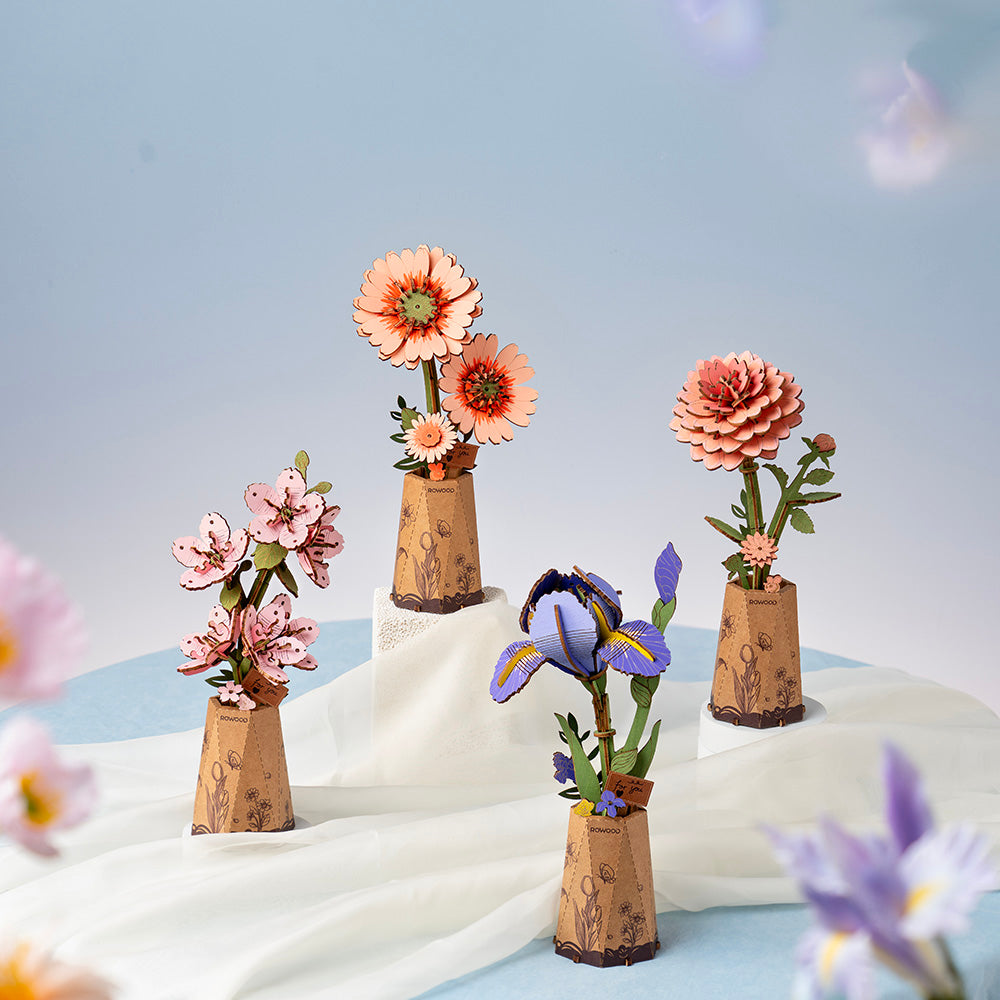 Rowood Wooden Flower 3D Wooden Puzzle Purple Iris