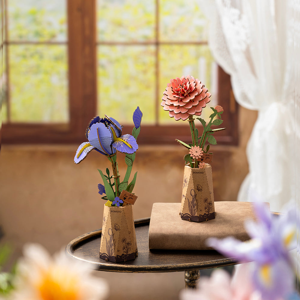 Rowood Wooden Flower 3D Wooden Puzzle Purple Iris